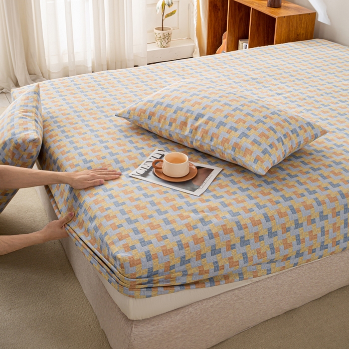 91家纺网 家纺一手货源 找家纺 米柳家纺 2025新款原棉老粗布印花床笠系列 格调人生床笠款