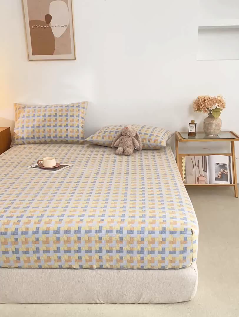 91家纺网 家纺一手货源 找家纺 米柳家纺 2025新款原棉老粗布印花床笠系列 格调人生床笠款