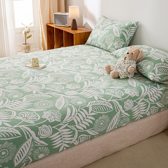 91家纺网 家纺一手货源 找家纺 米柳家纺 2025新款原棉老粗布印花床笠系列 花香床笠款