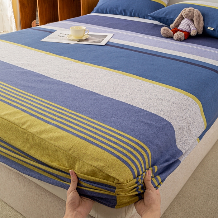 91家纺网 家纺一手货源 找家纺 米柳家纺 2025新款原棉老粗布印花床笠系列 经典条纹床笠款