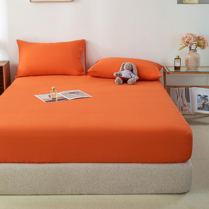 91家纺网 家纺一手货源 找家纺 米柳家纺 2025新款原棉老粗布印花床笠系列 亮橘床笠款