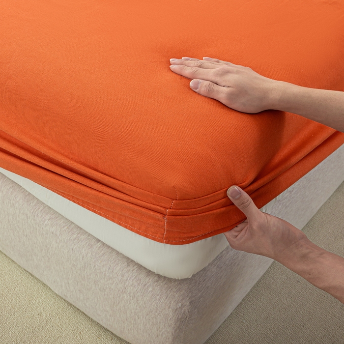 91家纺网 家纺一手货源 找家纺 米柳家纺 2025新款原棉老粗布印花床笠系列 亮橘床笠款