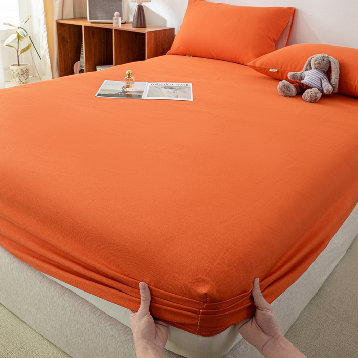 91家纺网 家纺一手货源 找家纺 米柳家纺 2025新款原棉老粗布印花床笠系列 亮橘床笠款