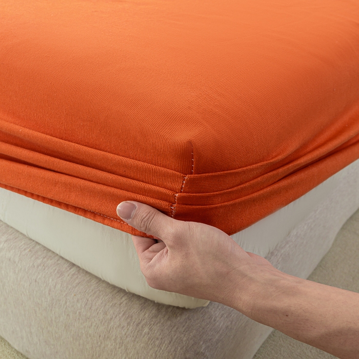 91家纺网 家纺一手货源 找家纺 米柳家纺 2025新款原棉老粗布印花床笠系列 亮橘床笠款