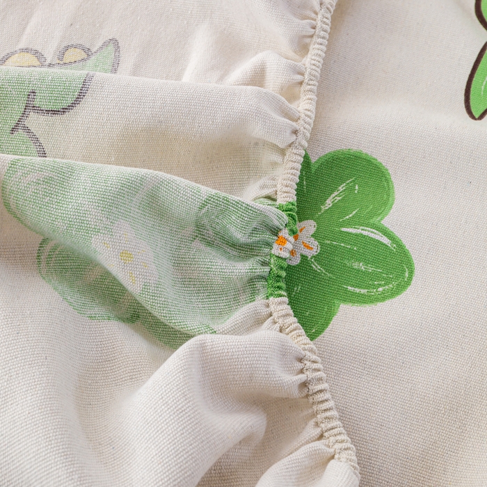 91家纺网 家纺一手货源 找家纺 米柳家纺 2025新款原棉老粗布印花床笠系列 绿恐龙床笠款