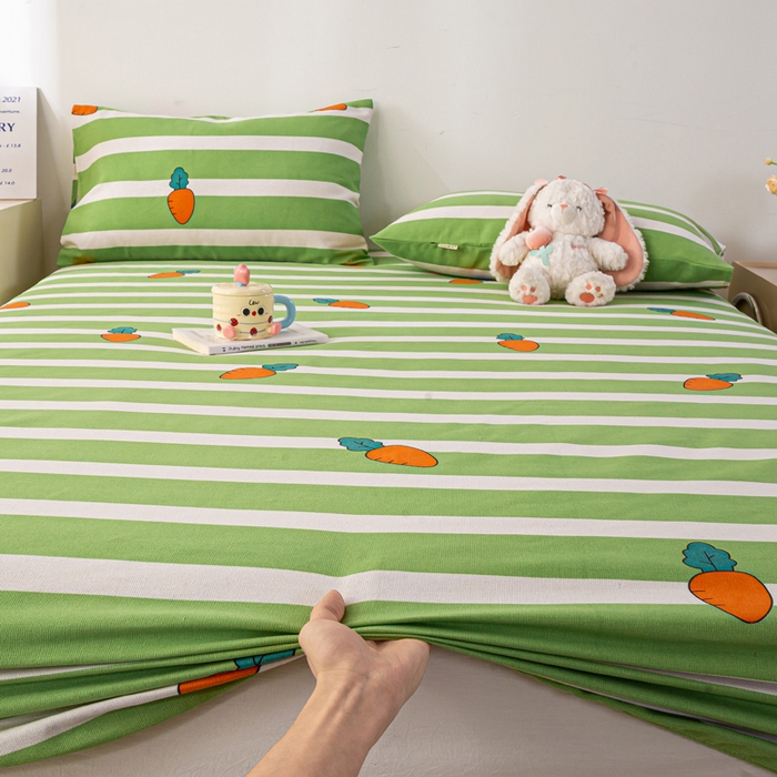 米柳家纺 2025新款原棉老粗布印花床笠系列 绿萝卜床笠款