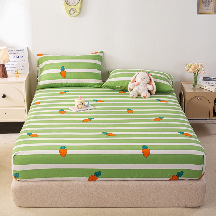 91家纺网 家纺一手货源 找家纺 米柳家纺 2025新款原棉老粗布印花床笠系列 绿萝卜床笠款