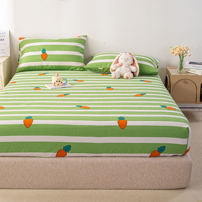 91家纺网 家纺一手货源 找家纺 米柳家纺 2025新款原棉老粗布印花床笠系列 绿萝卜床笠款