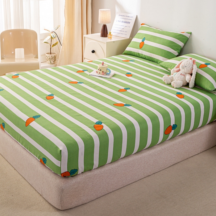 91家纺网 家纺一手货源 找家纺 米柳家纺 2025新款原棉老粗布印花床笠系列 绿萝卜床笠款