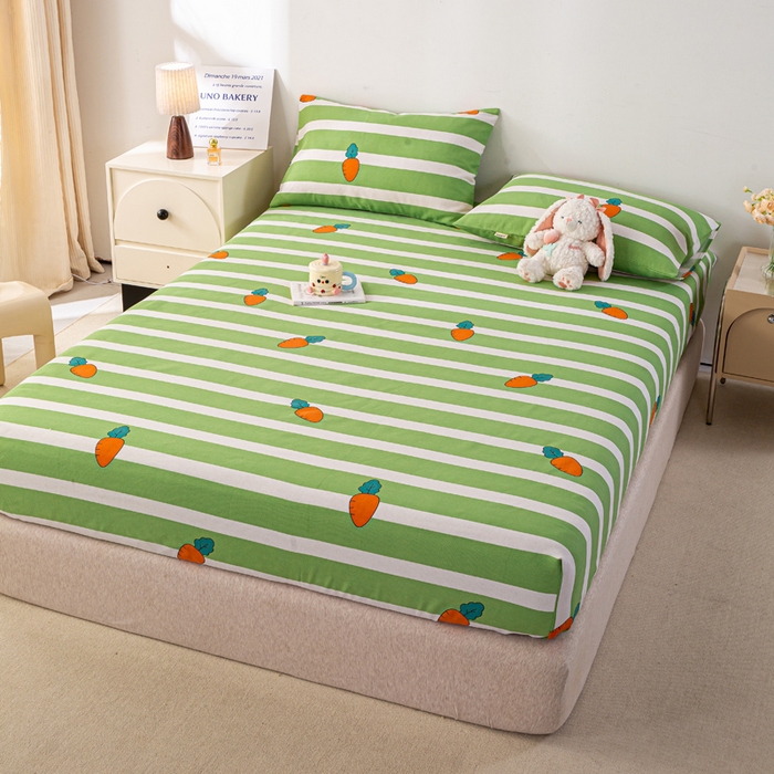 91家纺网 家纺一手货源 找家纺 米柳家纺 2025新款原棉老粗布印花床笠系列 绿萝卜床笠款