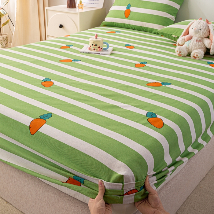 91家纺网 家纺一手货源 找家纺 米柳家纺 2025新款原棉老粗布印花床笠系列 绿萝卜床笠款