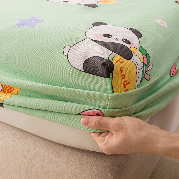 91家纺网 家纺一手货源 找家纺 米柳家纺 2025新款原棉老粗布印花床笠系列 绿熊猫床笠款