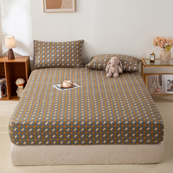 91家纺网 家纺一手货源 找家纺 米柳家纺 2025新款原棉老粗布印花床笠系列 摩尔床笠款