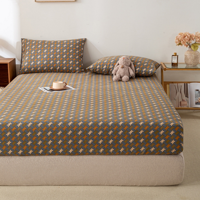 91家纺网 家纺一手货源 找家纺 米柳家纺 2025新款原棉老粗布印花床笠系列 摩尔床笠款