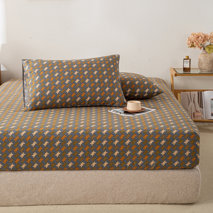 91家纺网 家纺一手货源 找家纺 米柳家纺 2025新款原棉老粗布印花床笠系列 摩尔床笠款