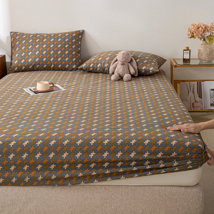 91家纺网 家纺一手货源 找家纺 米柳家纺 2025新款原棉老粗布印花床笠系列 摩尔床笠款