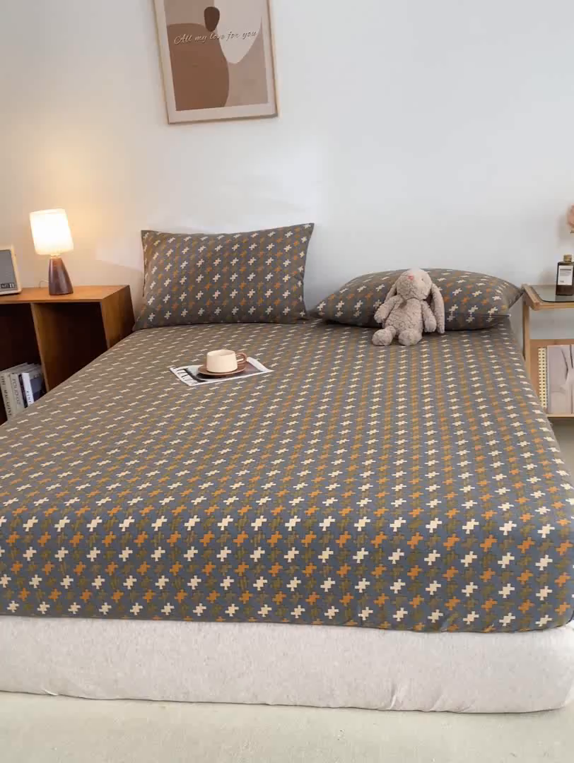 91家纺网 家纺一手货源 找家纺 米柳家纺 2025新款原棉老粗布印花床笠系列 摩尔床笠款