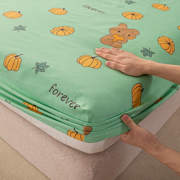 91家纺网 家纺一手货源 找家纺 米柳家纺 2025新款原棉老粗布印花床笠系列 南瓜熊床笠款