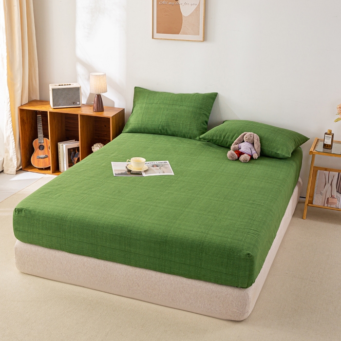 91家纺网 家纺一手货源 找家纺 米柳家纺 2025新款原棉老粗布印花床笠系列 尚影绿床笠款