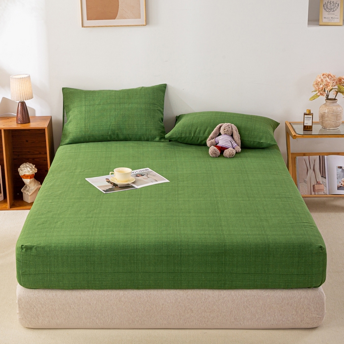 米柳家纺 2025新款原棉老粗布印花床笠系列 尚影绿床笠款