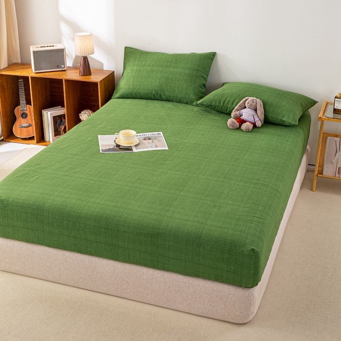 91家纺网 家纺一手货源 找家纺 米柳家纺 2025新款原棉老粗布印花床笠系列 尚影绿床笠款