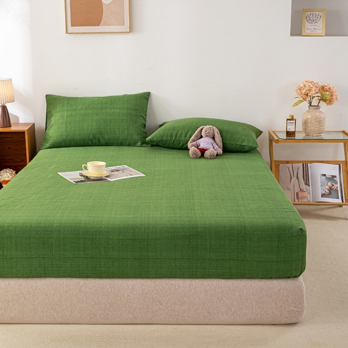 91家纺网 家纺一手货源 找家纺 米柳家纺 2025新款原棉老粗布印花床笠系列 尚影绿床笠款