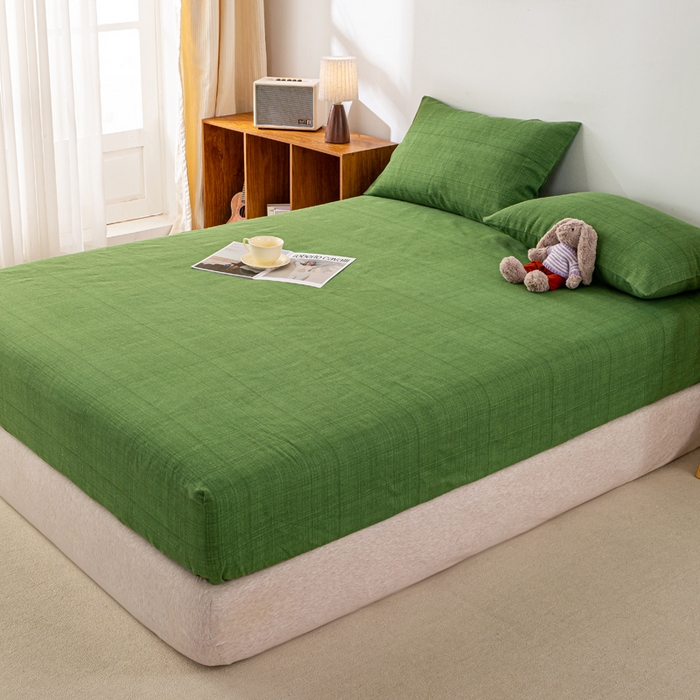 91家纺网 家纺一手货源 找家纺 米柳家纺 2025新款原棉老粗布印花床笠系列 尚影绿床笠款