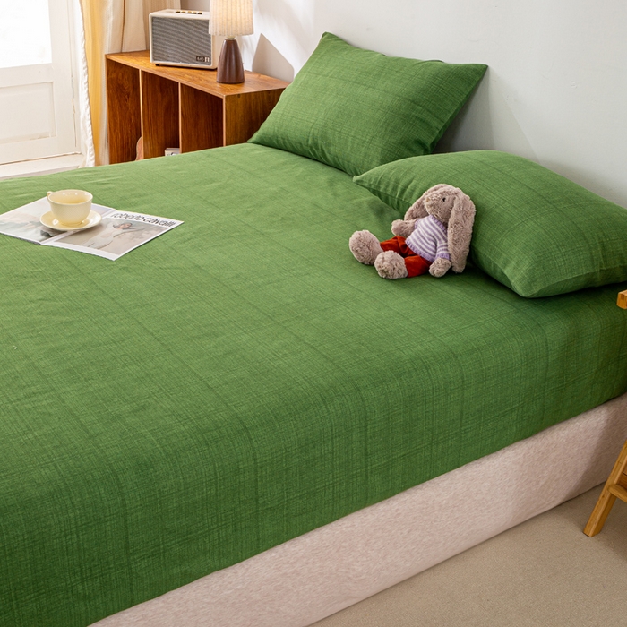 91家纺网 家纺一手货源 找家纺 米柳家纺 2025新款原棉老粗布印花床笠系列 尚影绿床笠款