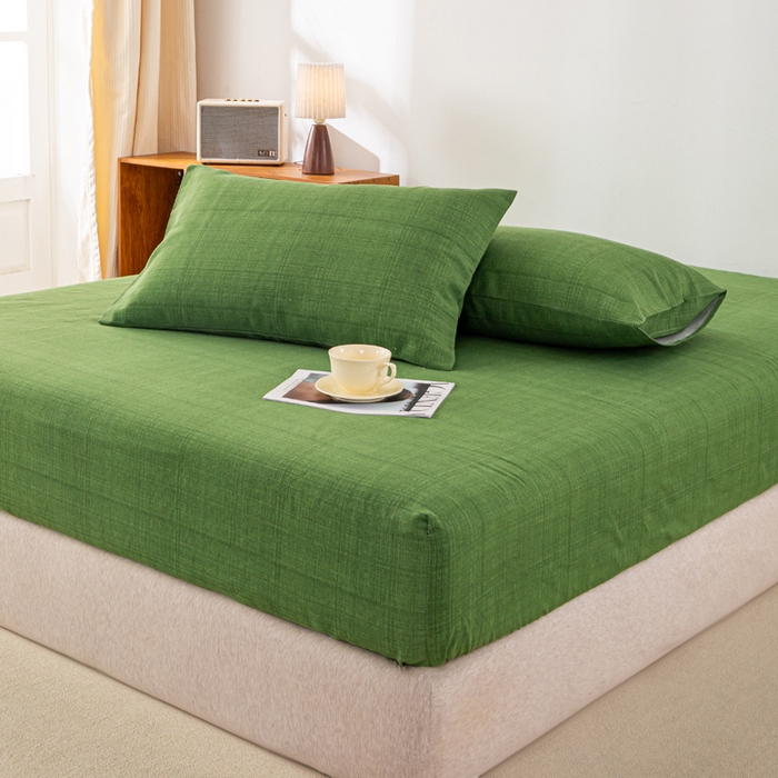 91家纺网 家纺一手货源 找家纺 米柳家纺 2025新款原棉老粗布印花床笠系列 尚影绿床笠款