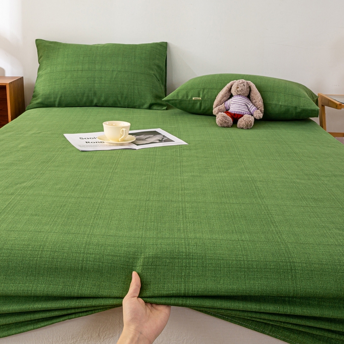 91家纺网 家纺一手货源 找家纺 米柳家纺 2025新款原棉老粗布印花床笠系列 尚影绿床笠款