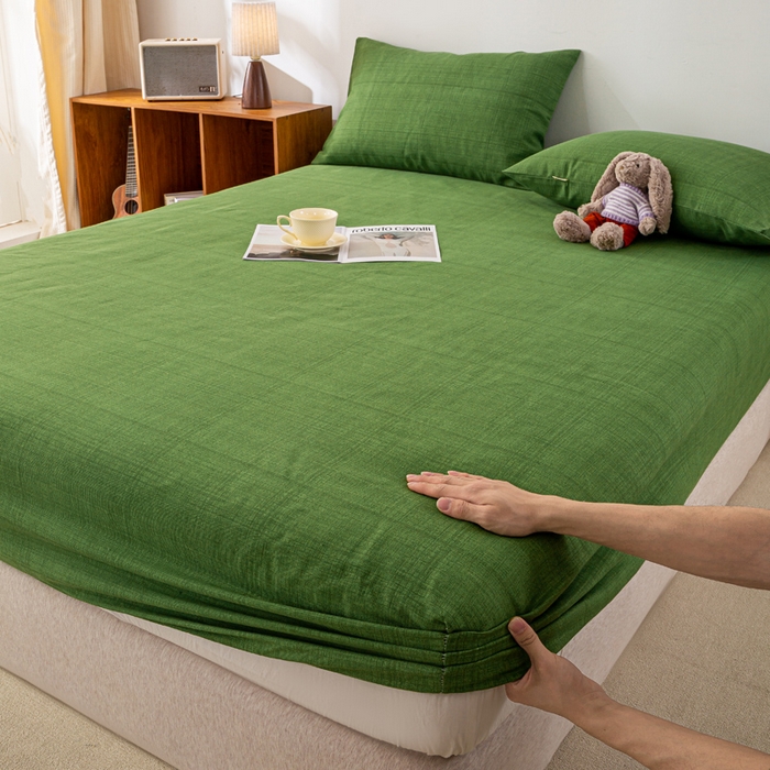 91家纺网 家纺一手货源 找家纺 米柳家纺 2025新款原棉老粗布印花床笠系列 尚影绿床笠款