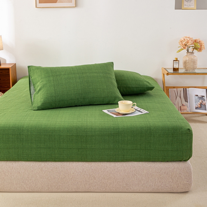 91家纺网 家纺一手货源 找家纺 米柳家纺 2025新款原棉老粗布印花床笠系列 尚影绿床笠款