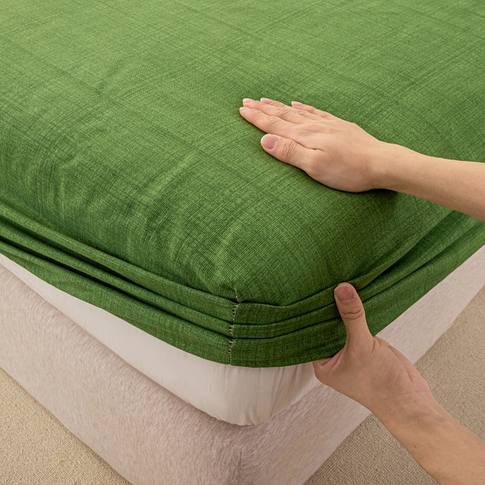 91家纺网 家纺一手货源 找家纺 米柳家纺 2025新款原棉老粗布印花床笠系列 尚影绿床笠款