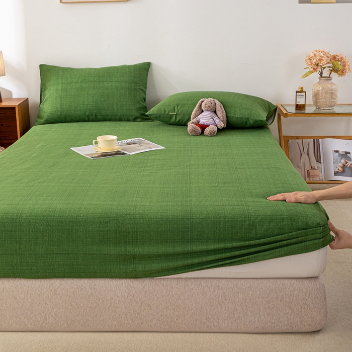 91家纺网 家纺一手货源 找家纺 米柳家纺 2025新款原棉老粗布印花床笠系列 尚影绿床笠款