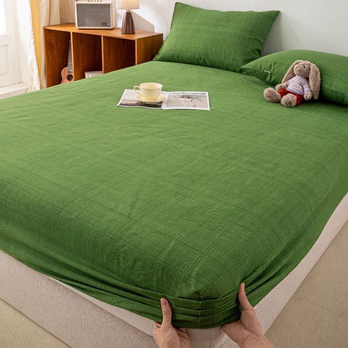 91家纺网 家纺一手货源 找家纺 米柳家纺 2025新款原棉老粗布印花床笠系列 尚影绿床笠款