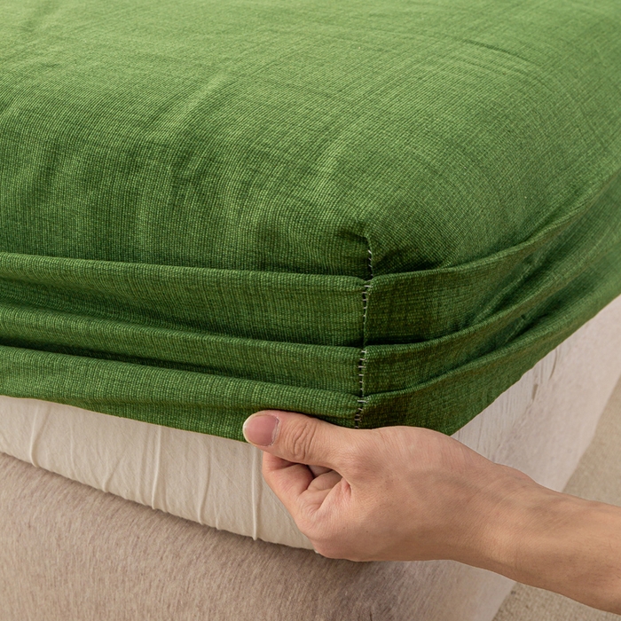 91家纺网 家纺一手货源 找家纺 米柳家纺 2025新款原棉老粗布印花床笠系列 尚影绿床笠款