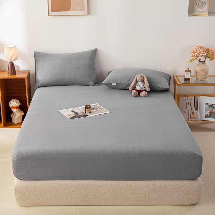 91家纺网 家纺一手货源 找家纺 米柳家纺 2025新款原棉老粗布印花床笠系列 绅士灰床笠款