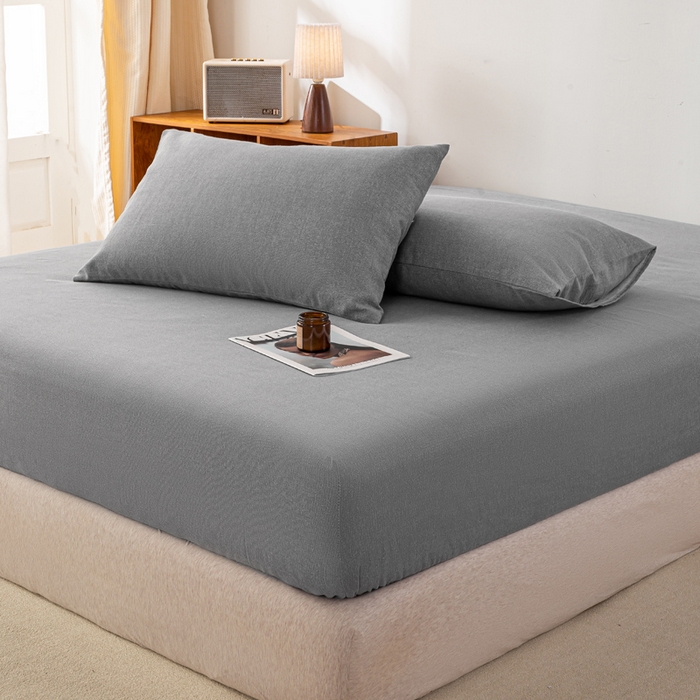 91家纺网 家纺一手货源 找家纺 米柳家纺 2025新款原棉老粗布印花床笠系列 绅士灰床笠款