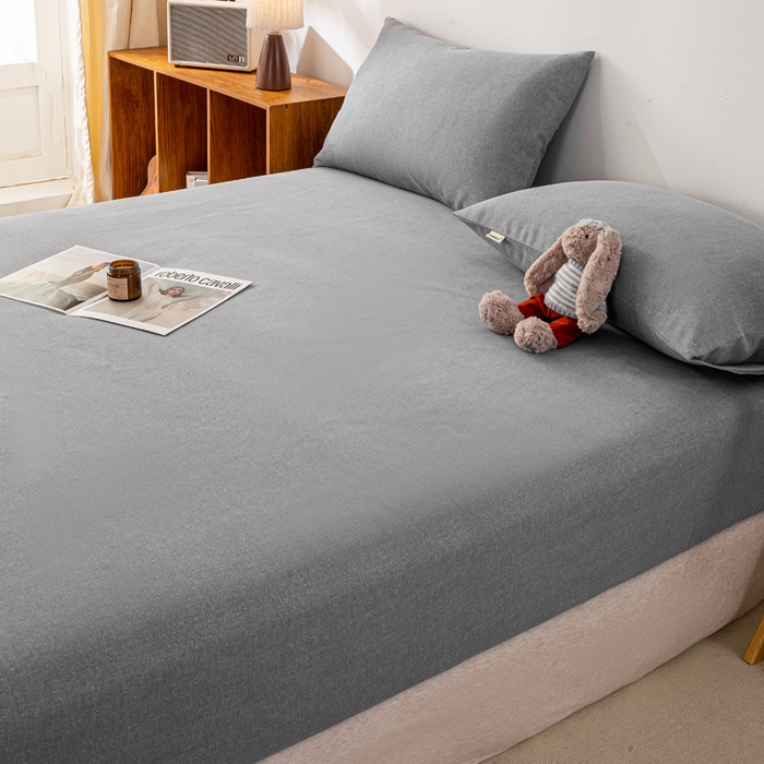 91家纺网 家纺一手货源 找家纺 米柳家纺 2025新款原棉老粗布印花床笠系列 绅士灰床笠款