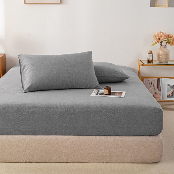 91家纺网 家纺一手货源 找家纺 米柳家纺 2025新款原棉老粗布印花床笠系列 绅士灰床笠款