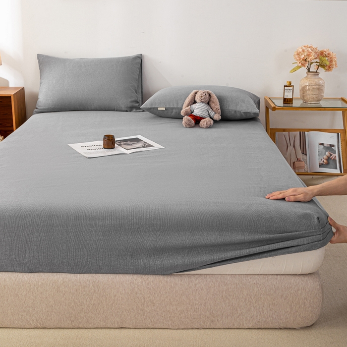 91家纺网 家纺一手货源 找家纺 米柳家纺 2025新款原棉老粗布印花床笠系列 绅士灰床笠款