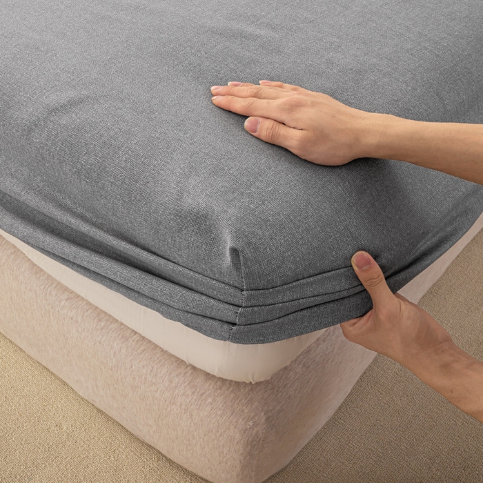 91家纺网 家纺一手货源 找家纺 米柳家纺 2025新款原棉老粗布印花床笠系列 绅士灰床笠款