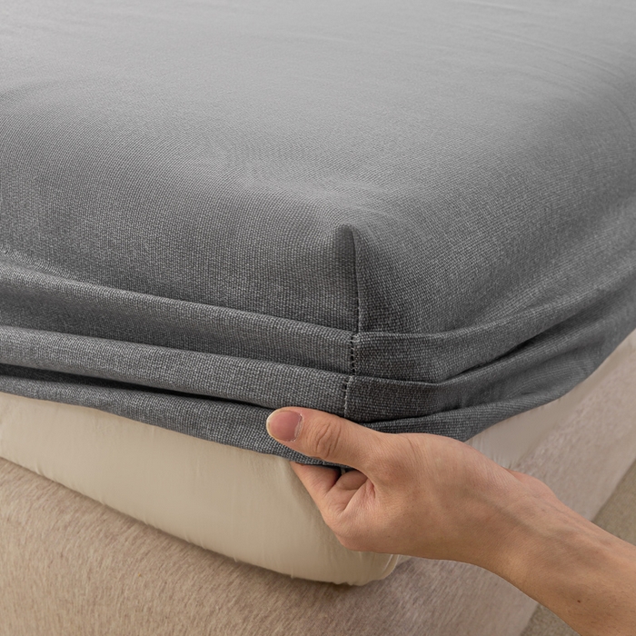 91家纺网 家纺一手货源 找家纺 米柳家纺 2025新款原棉老粗布印花床笠系列 绅士灰床笠款