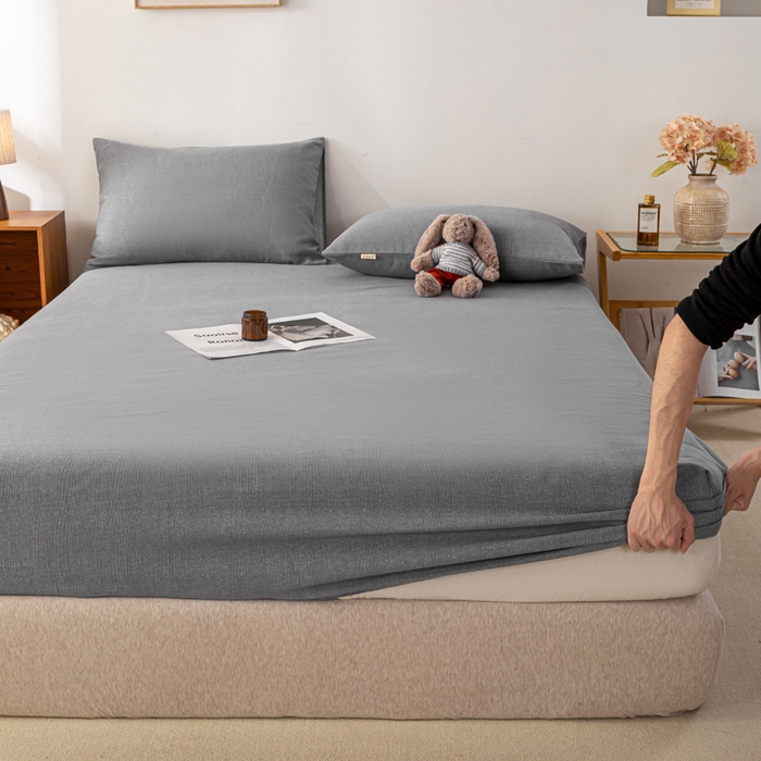 91家纺网 家纺一手货源 找家纺 米柳家纺 2025新款原棉老粗布印花床笠系列 绅士灰床笠款