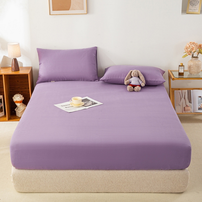 91家纺网 家纺一手货源 找家纺 米柳家纺 2025新款原棉老粗布印花床笠系列 香芋紫床笠款