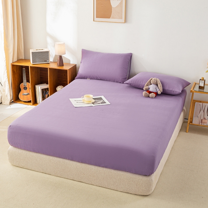 91家纺网 家纺一手货源 找家纺 米柳家纺 2025新款原棉老粗布印花床笠系列 香芋紫床笠款