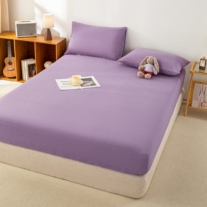 91家纺网 家纺一手货源 找家纺 米柳家纺 2025新款原棉老粗布印花床笠系列 香芋紫床笠款