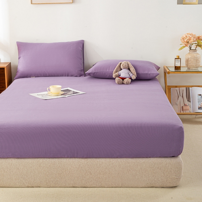 91家纺网 家纺一手货源 找家纺 米柳家纺 2025新款原棉老粗布印花床笠系列 香芋紫床笠款