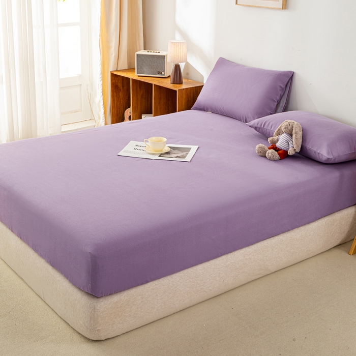 91家纺网 家纺一手货源 找家纺 米柳家纺 2025新款原棉老粗布印花床笠系列 香芋紫床笠款