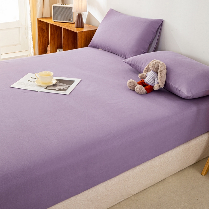 91家纺网 家纺一手货源 找家纺 米柳家纺 2025新款原棉老粗布印花床笠系列 香芋紫床笠款